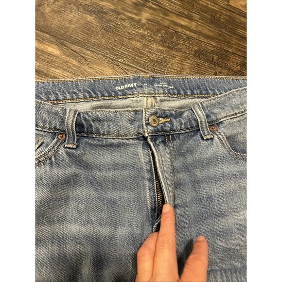 Old Navy Baggy Wide Leg Jeans Womens Sz 14 Blue Denim Raw Hem Stretch Mid Rise - Picture 2 of 3